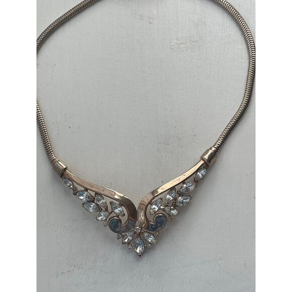 Vintage Crown Trifari Philippe GOLD & Rhinestone Marquis Stone Choker Necklace - Picture 6 of 15